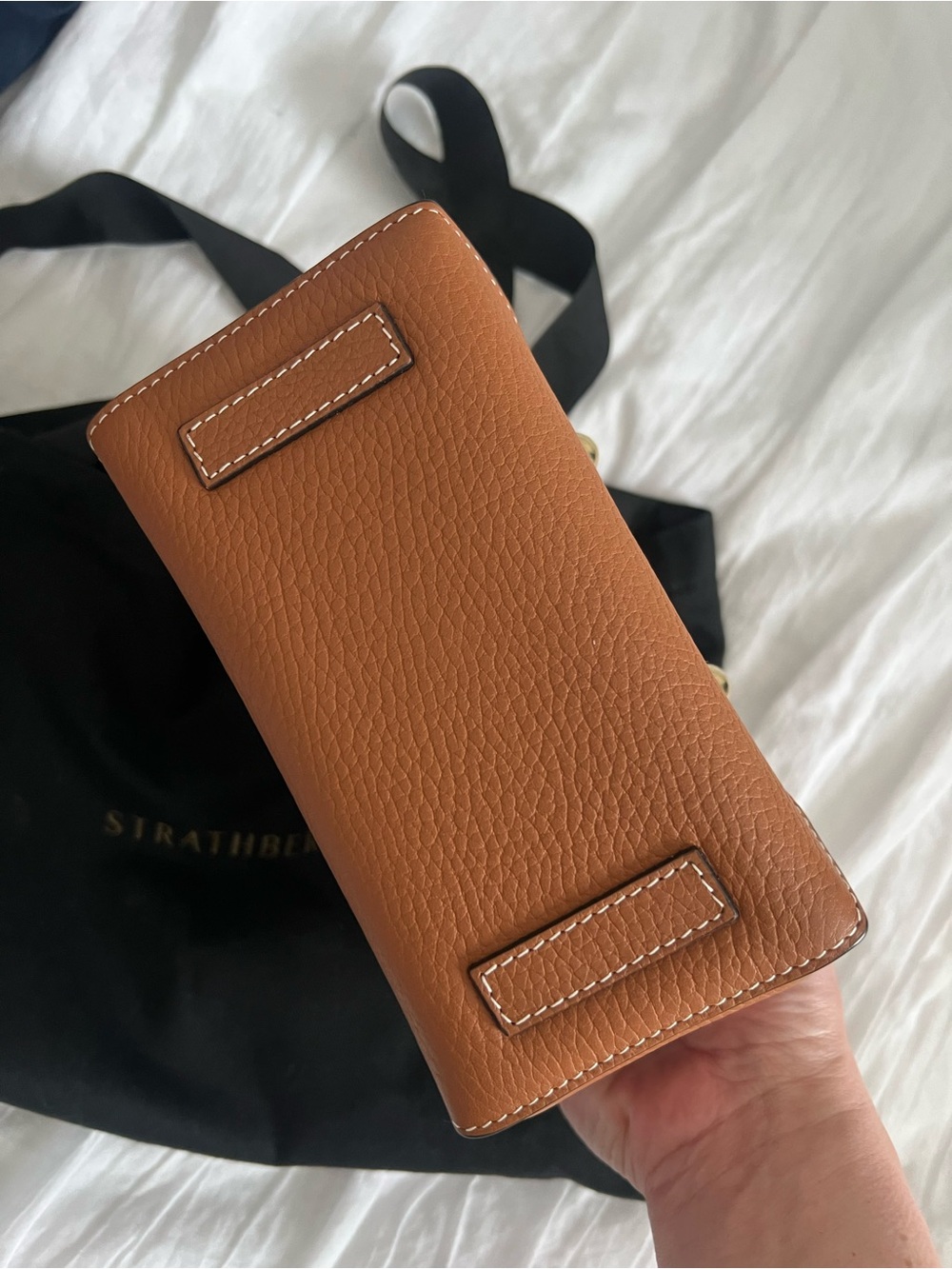 Strathberry Tan Leather Top-Handle Crossbody Bag Nano Mosaic like new - Picture 10 of 15